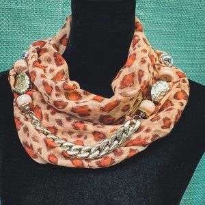 Womens Leopard Print Long Adjustable Soft Silk Cotton Necklace Infinity Scarf